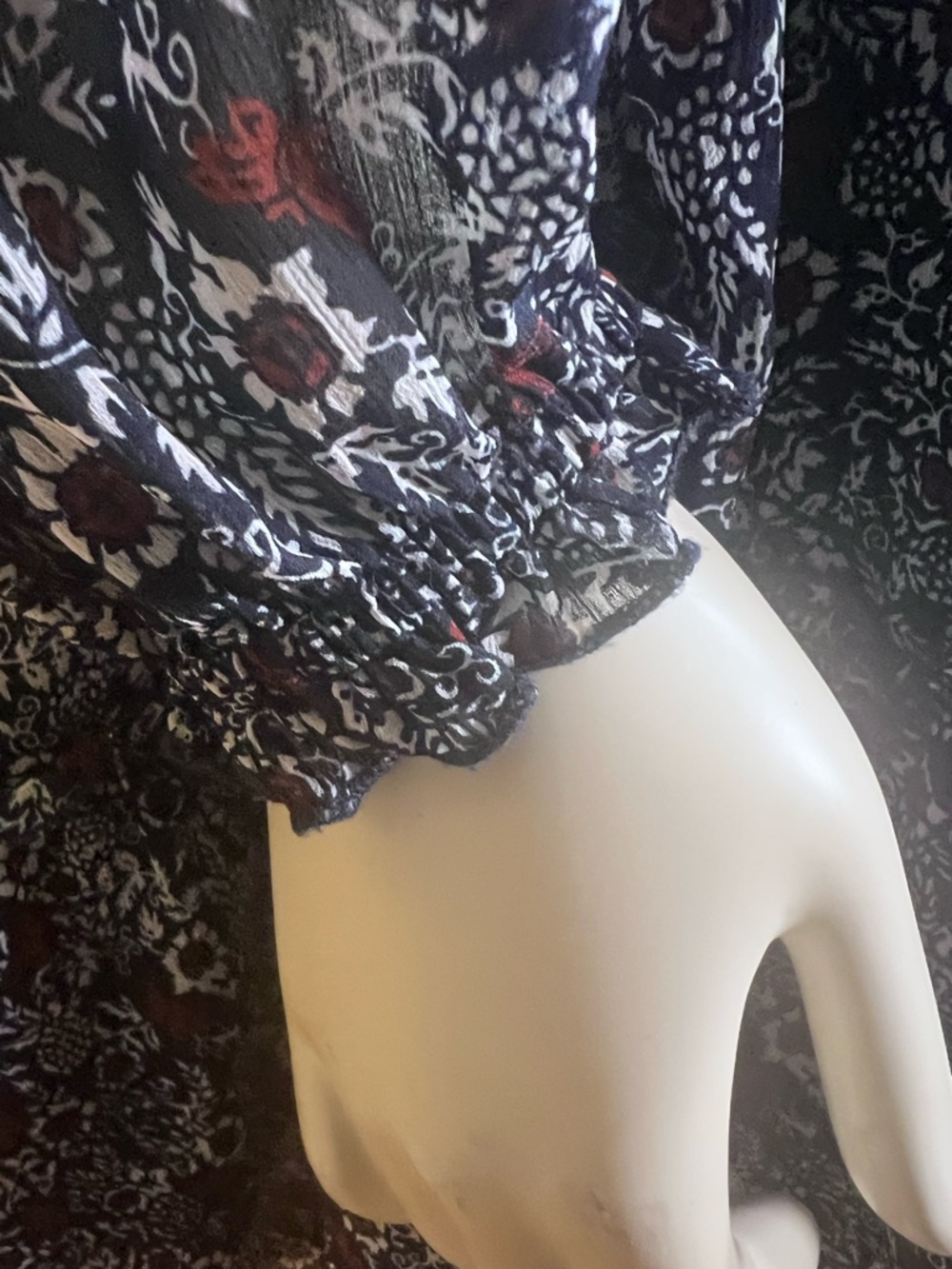 Ellos Navy Floral Long-Sleeve Tiered Women's Dress, size 18 - Picture 4 of 9
